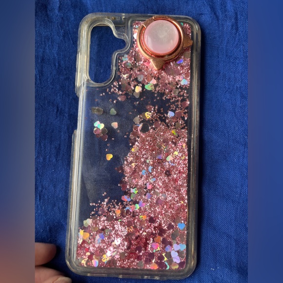 (2)A13 Samsung galaxy phone cases black & rose gold waterfall pink sequins float - Picture 1 of 11